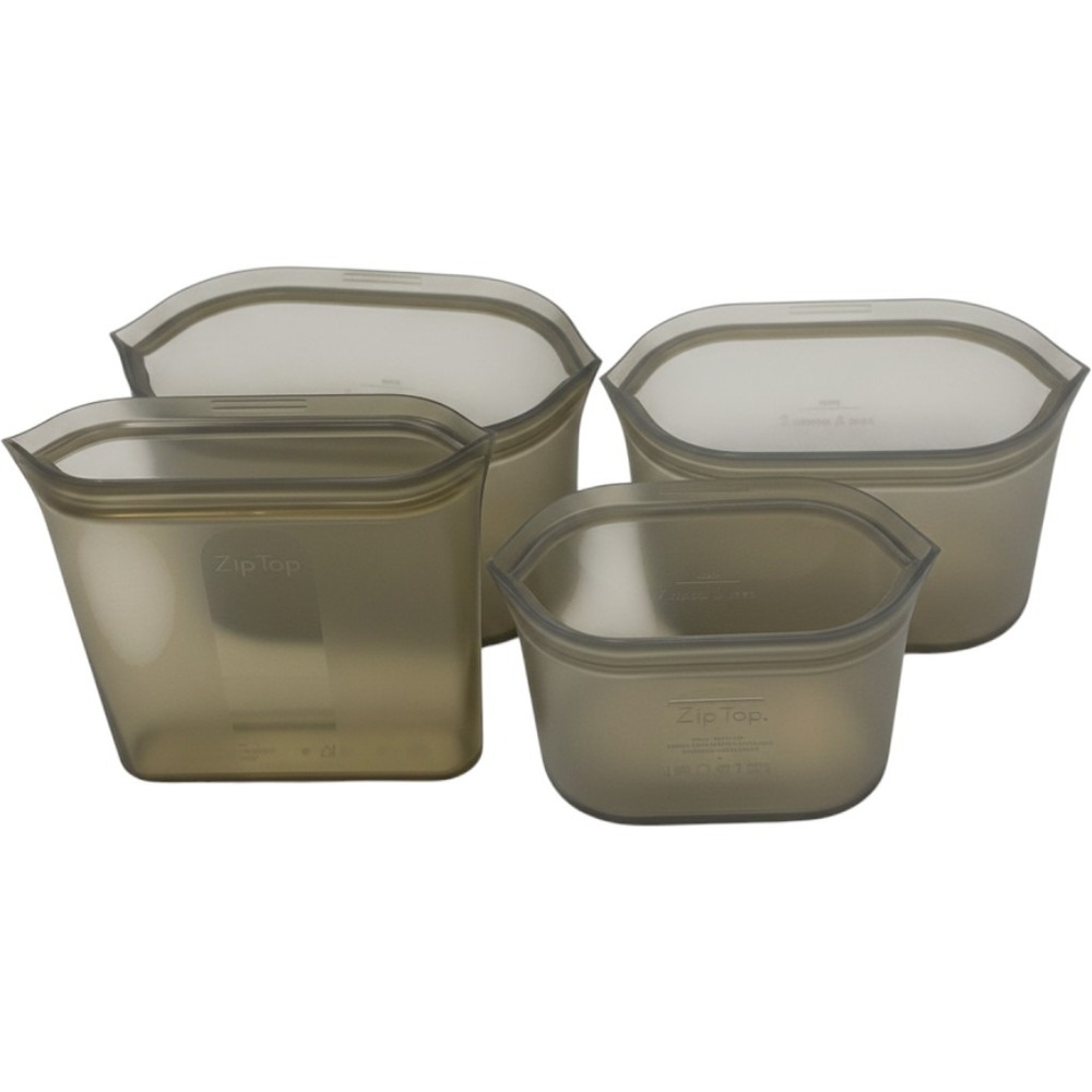 Zip Top Reusable Silicone Food Storage Containers Set of 4 Smoke Grey USA Made